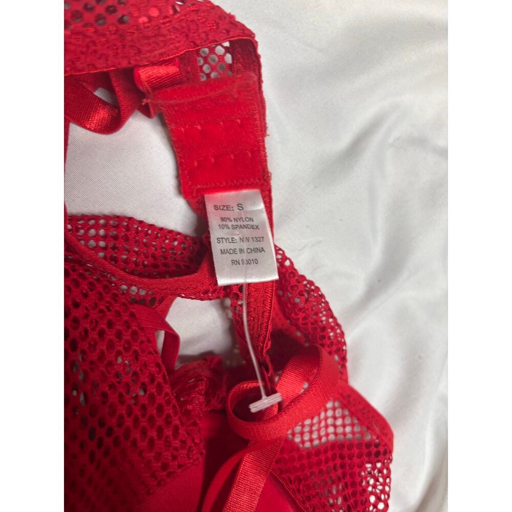 Red Lace-Up Sheer Mesh Lingerie Dress SZ SM - Picture 3 of 3